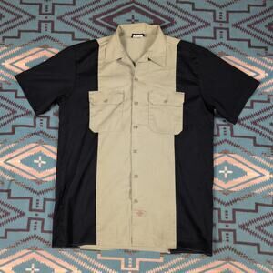 Dickies Men's Large / XL Black Khaki Two Tone Button Down Work Shirt Chicano